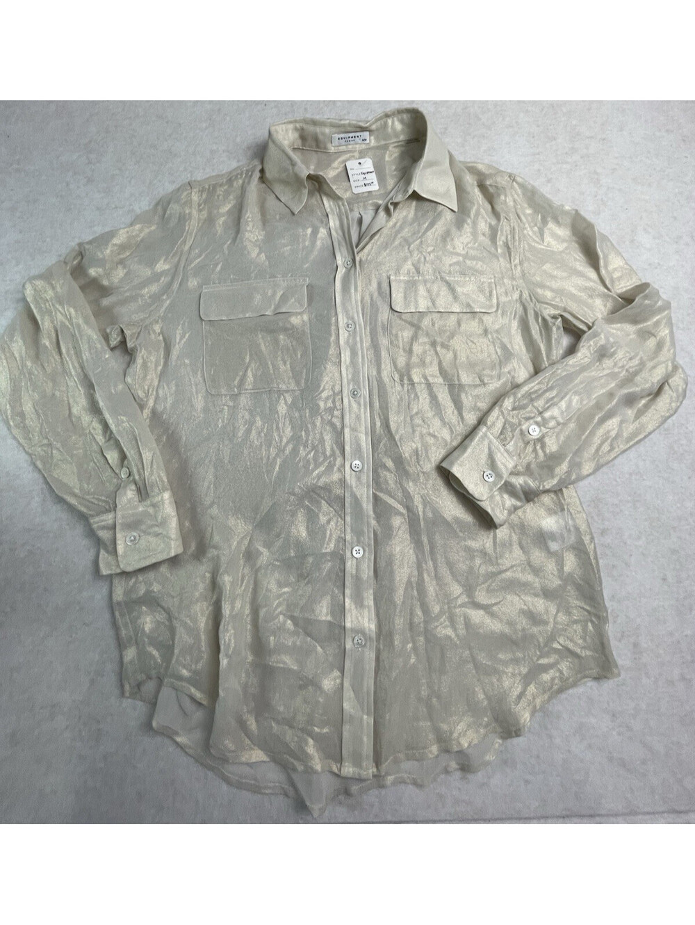 Equipment Femme Cotton Metallic Sheer Gold Button Down Collared Blouse M